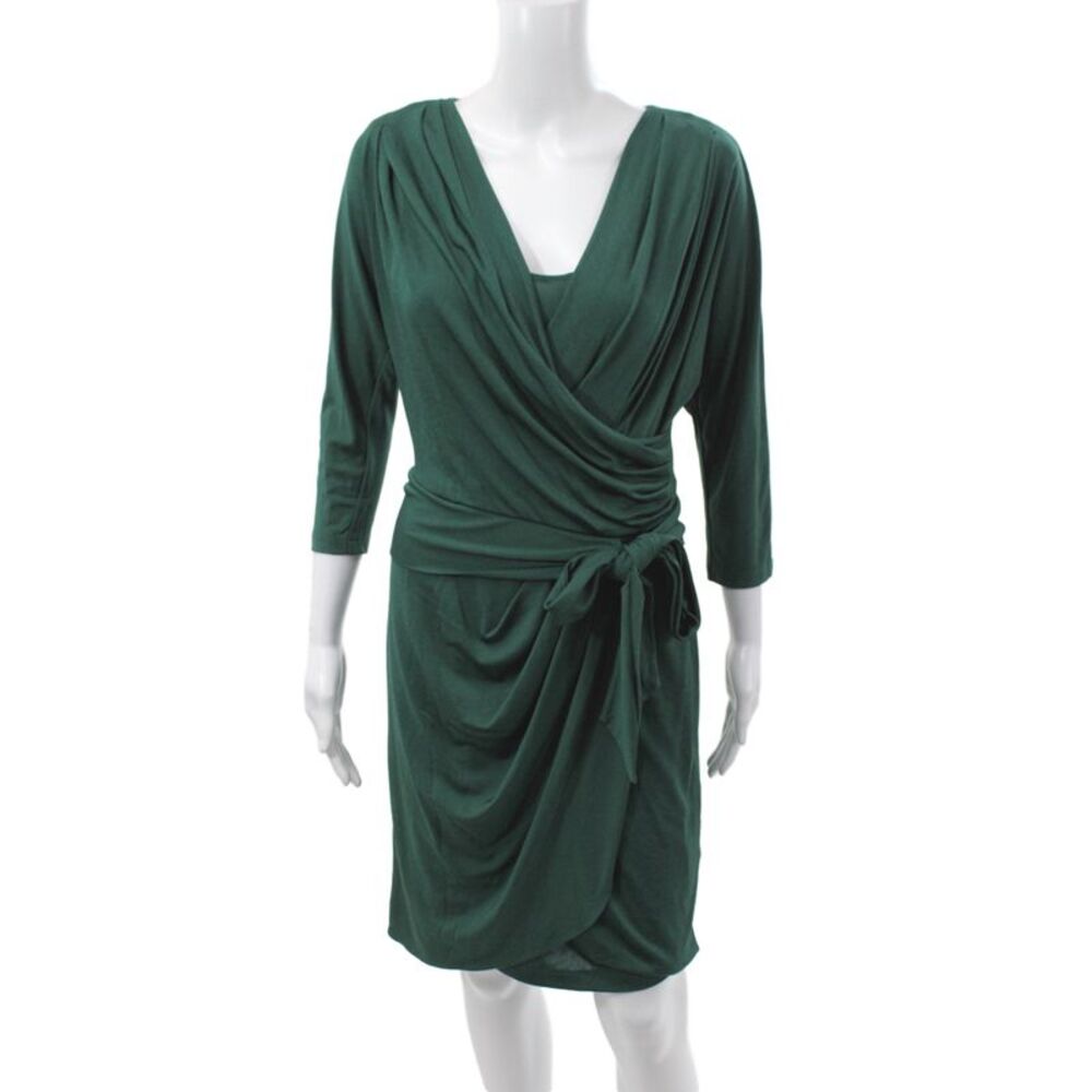 Suzi Chin for Maggy Boutique Women Green Wrap Dress V-Neck Size 4